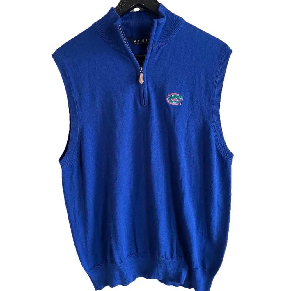 Vesi‎ Sportswear Mens Florida Gators Quarter Zip Sweater Vest Blue Merino Wool S
